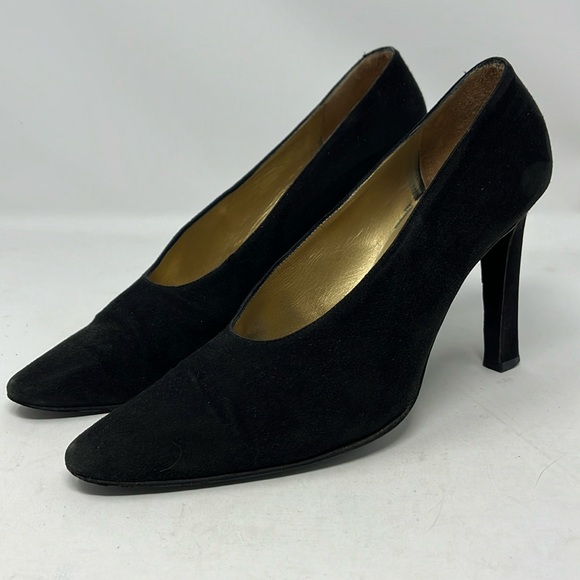 VINTAGE YVES SAINT LAURENT YSL Classic Black Suede heels Made in Italy size 9 - Picture 2 of 14